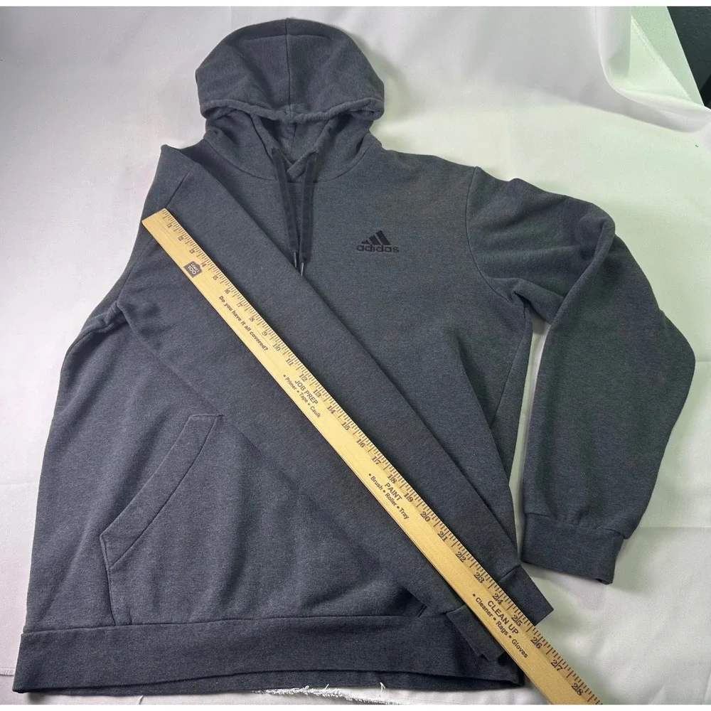 Adidas Mens Medium Charcoal Gray Pullover Hoodie Trefoil‎ Logo Fleece Sweatshirt